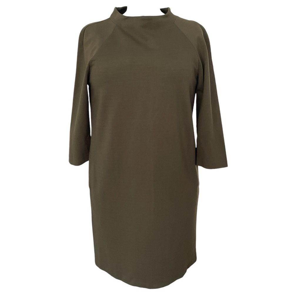 Preston & York army green stretch 3/4 sleeve Sheath dress lined high neck Sz: 6 - Picture 1 of 9